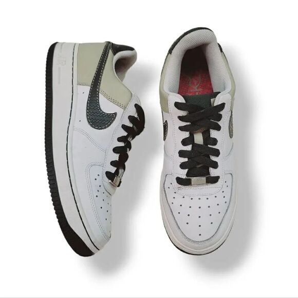 Vintage Y2K Nike Air Force 1 '07 White Dark Army Green Tweed 314192-132 Y5.5/ W7 - Picture 3 of 16